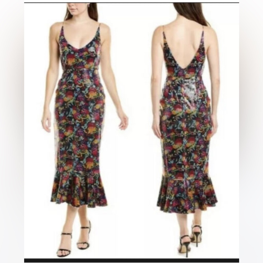 Worn once Saloni floral sequin dress